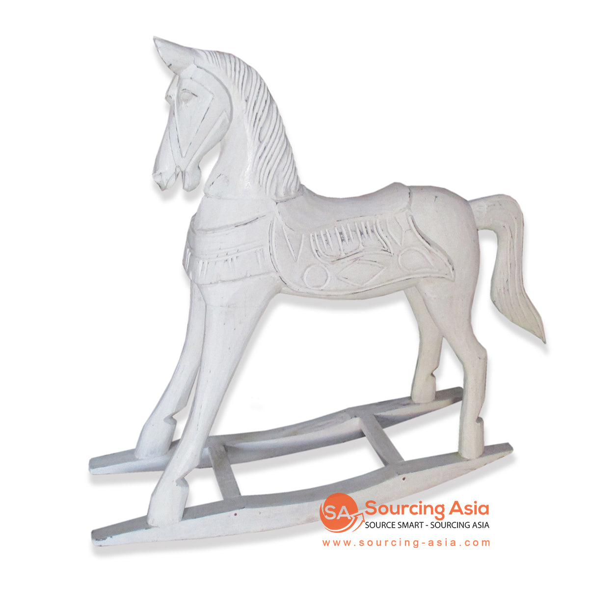 THE071-L LARGE WHITE WASH WOODEN HORSE DECORATION