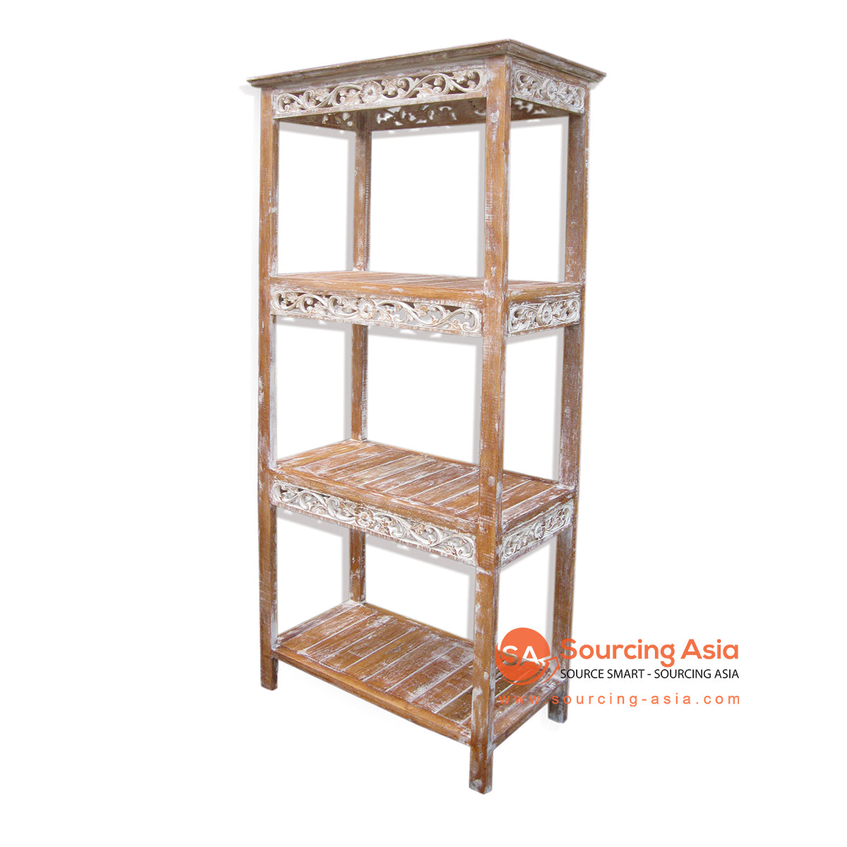 THE078-1 BROWN WASH WOODEN BOOK SHELF WITH THREE SLOTS