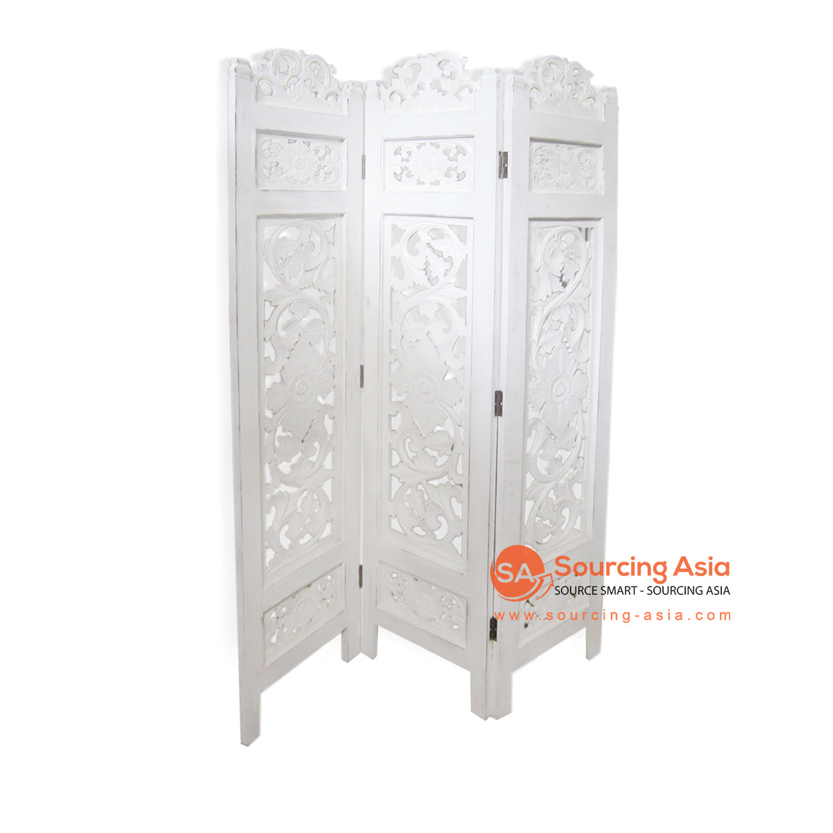 THE131WW WHITE WASH WOODEN SCREEN WITH CARVING