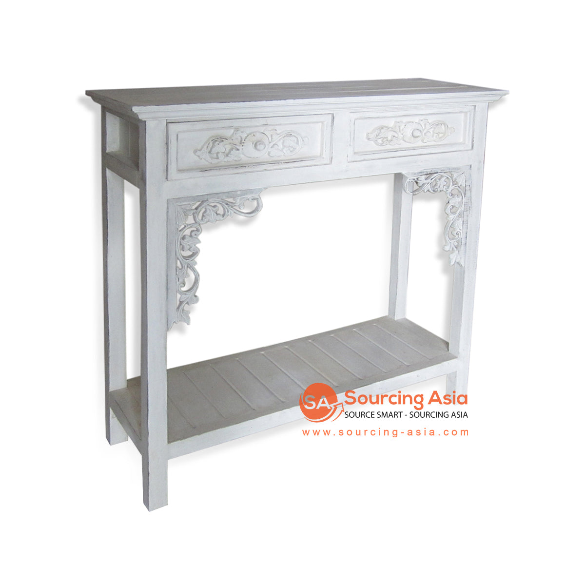 THE132WW WHITE WASH WOODEN CONSOLE TABLE WITH TWO DRAWERS