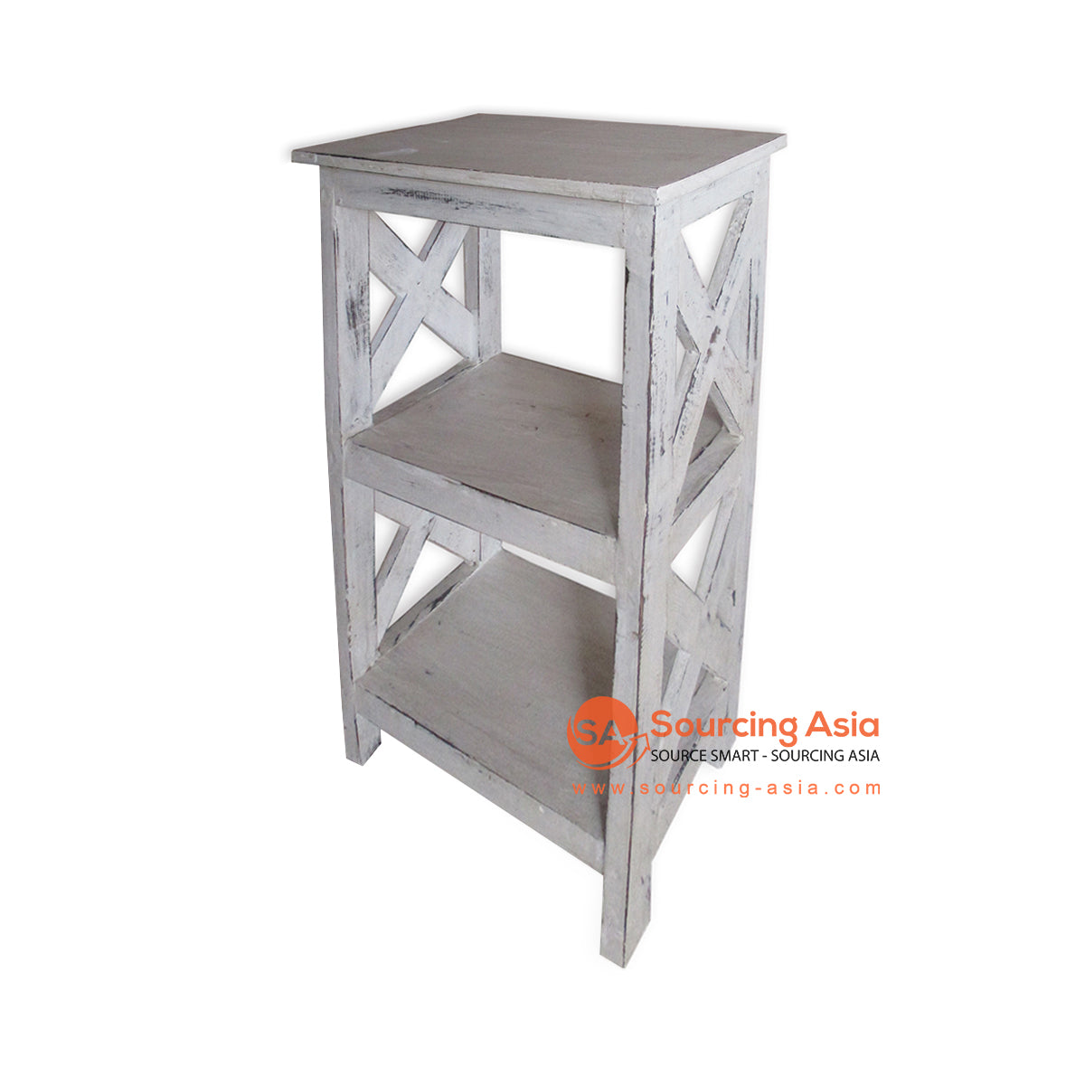 THE147WW WHITE WASH WOODEN BOOK RACK WITH TWO SHELVES