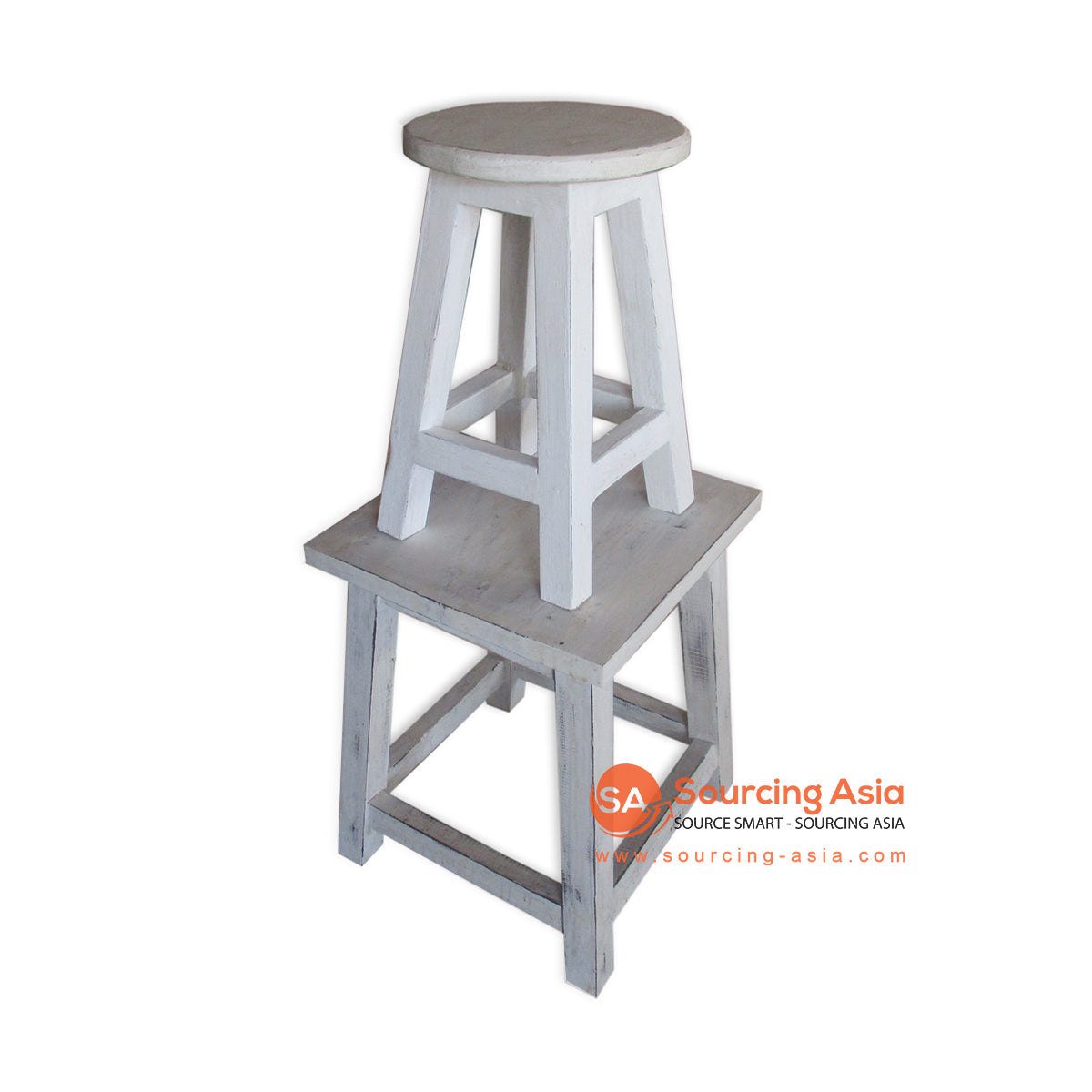 THE150 SET OF TWO WHITE WASH WOODEN STOOLS