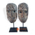 TKN028-1 SET OF TWO ANTIQUE WOODEN TRIBAL CARVED MASK ON STAND DECORATION