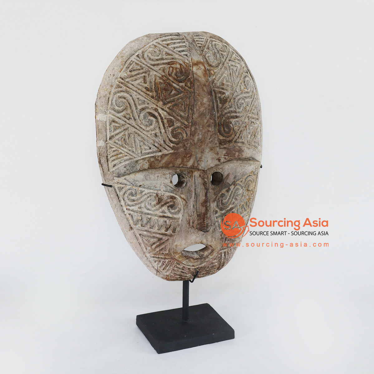 TKNC001-2 ANTIQUE WOODEN TRIBAL CARVED MASK ON STAND DECORATION