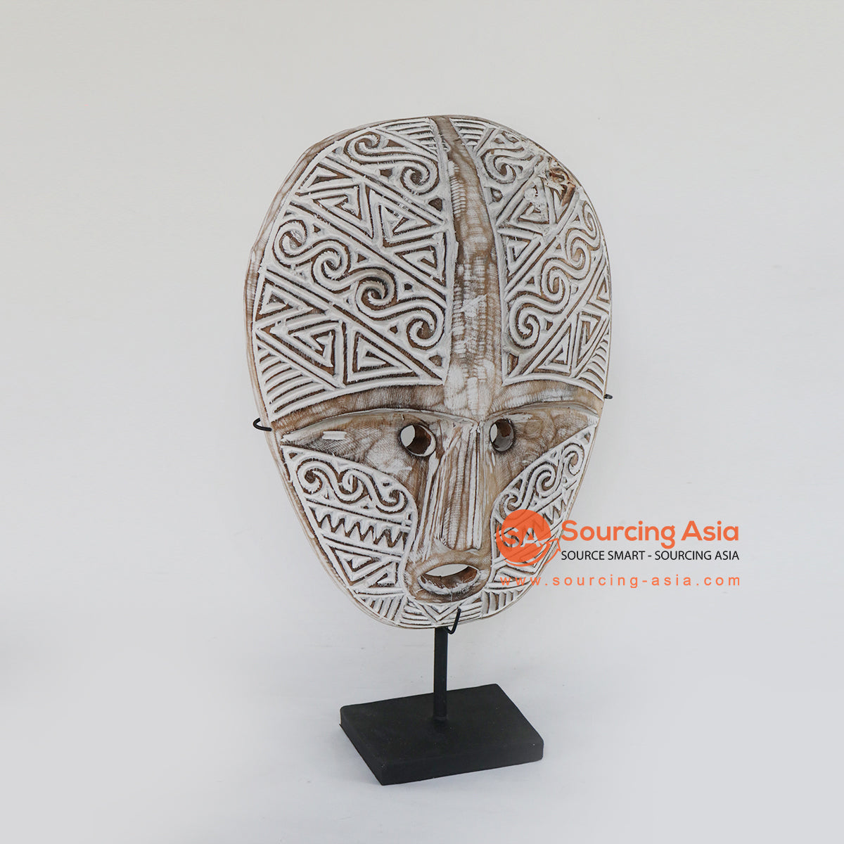 TKNC001-3 ANTIQUE WOODEN TRIBAL CARVED MASK ON STAND DECORATION