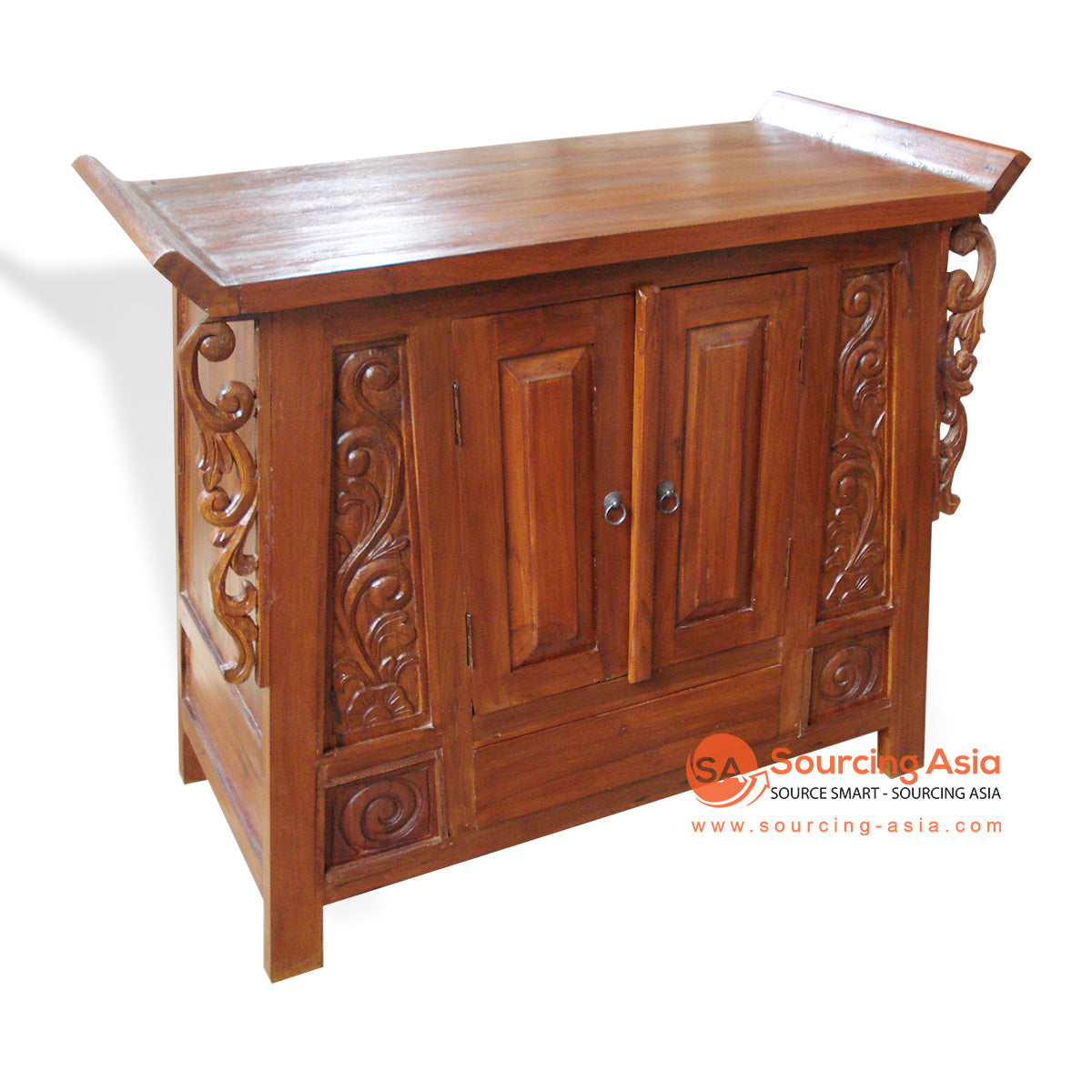 TR00106 NATURAL RECYCLED TEAK WOOD TWO DOORS AND ONE DRAWER SMALL SPACE BUFFET