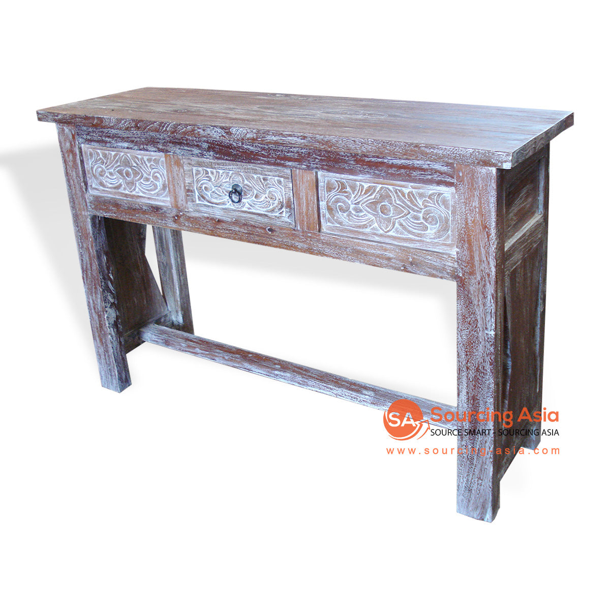 TRG099 ANTIQUE RECYCLED TEAK WOOD ONE SMALL DRAWER CONSOLE