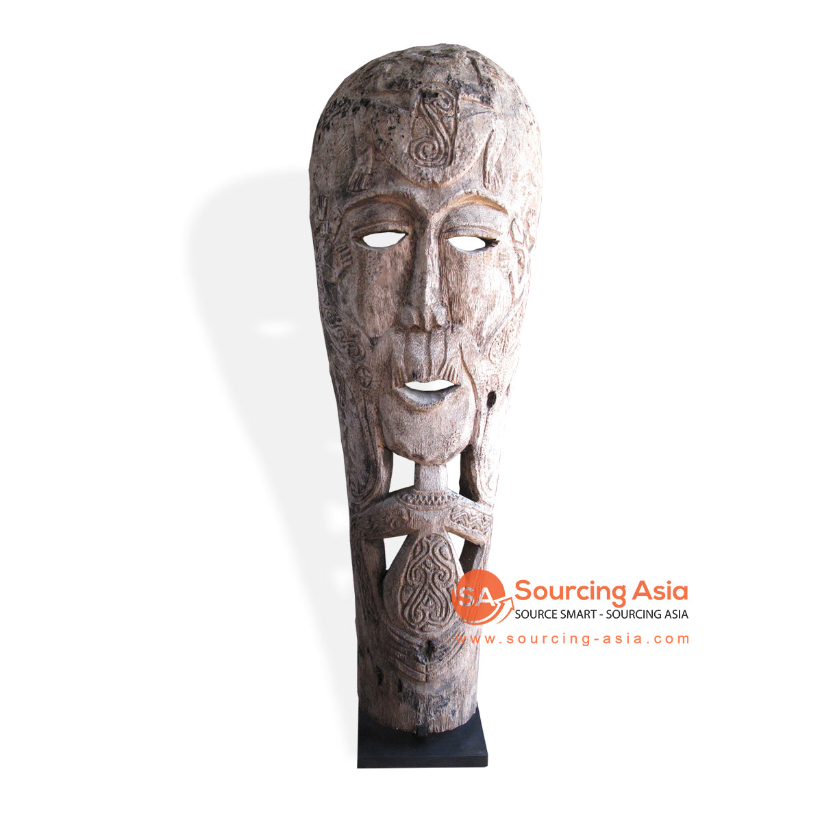 VCA002-7 BROWN WOODEN TRIBAL MASK ON STAND DECORATION