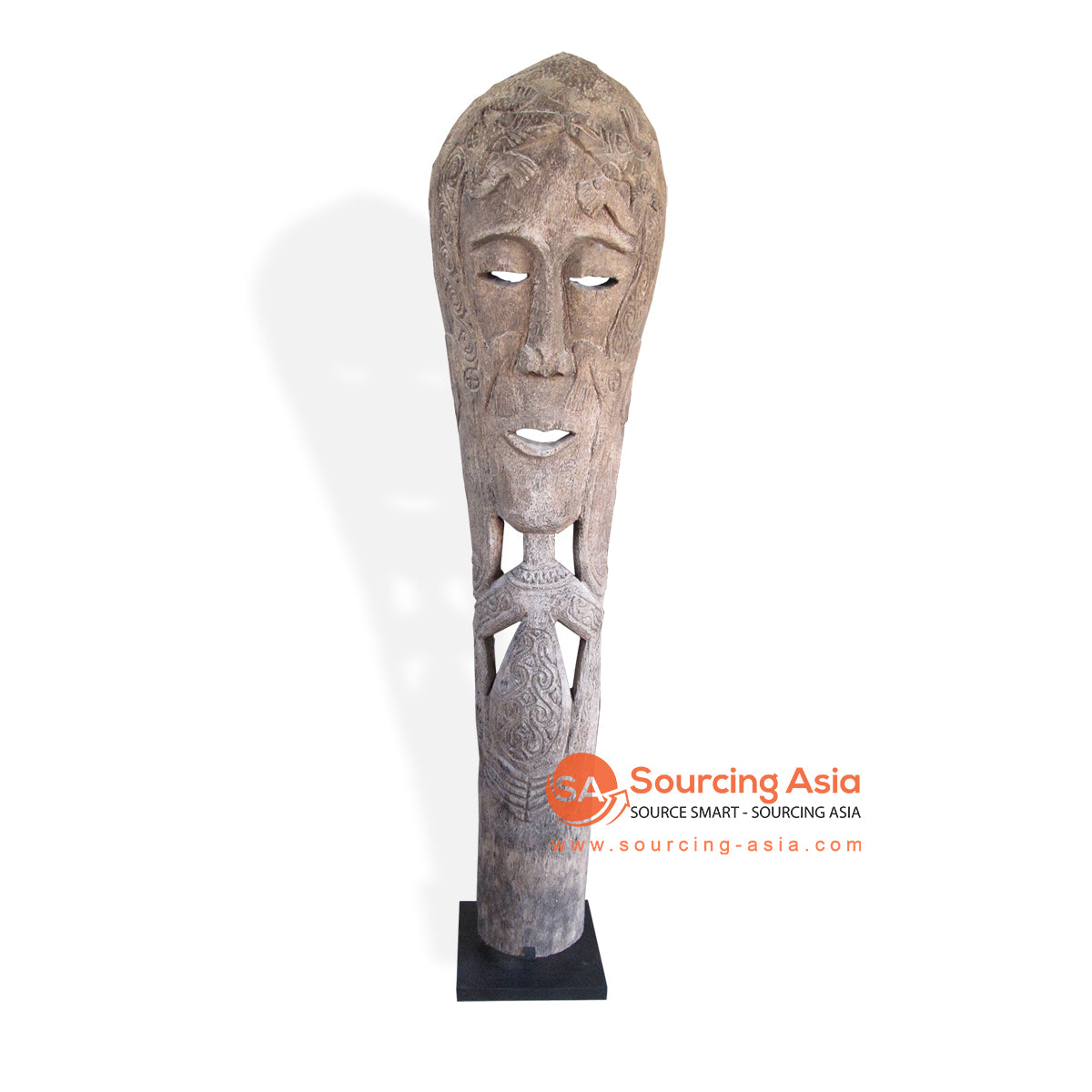 VCA002-8 BROWN WOODEN TRIBAL MASK ON STAND DECORATION