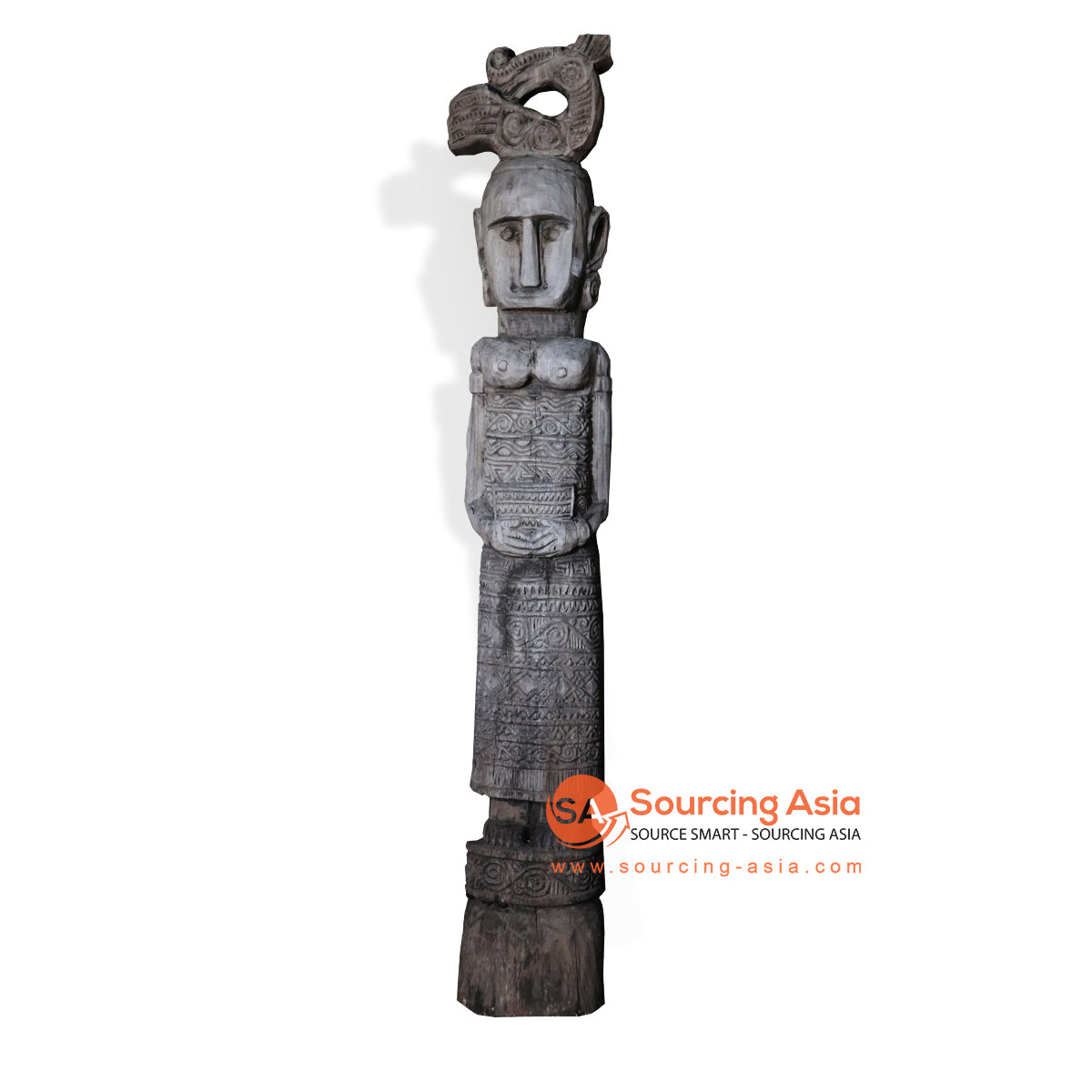 VIC048-1 BROWN WOODEN TRIBAL FIGURE STATUE ON STAND DECORATION