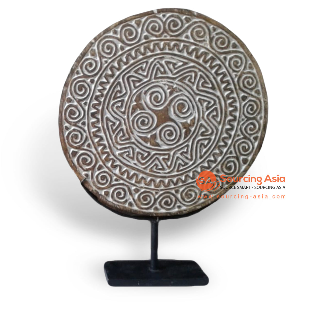 VICT015 WOODEN TRIBAL CARVED PLATE ON STAND DECORATION