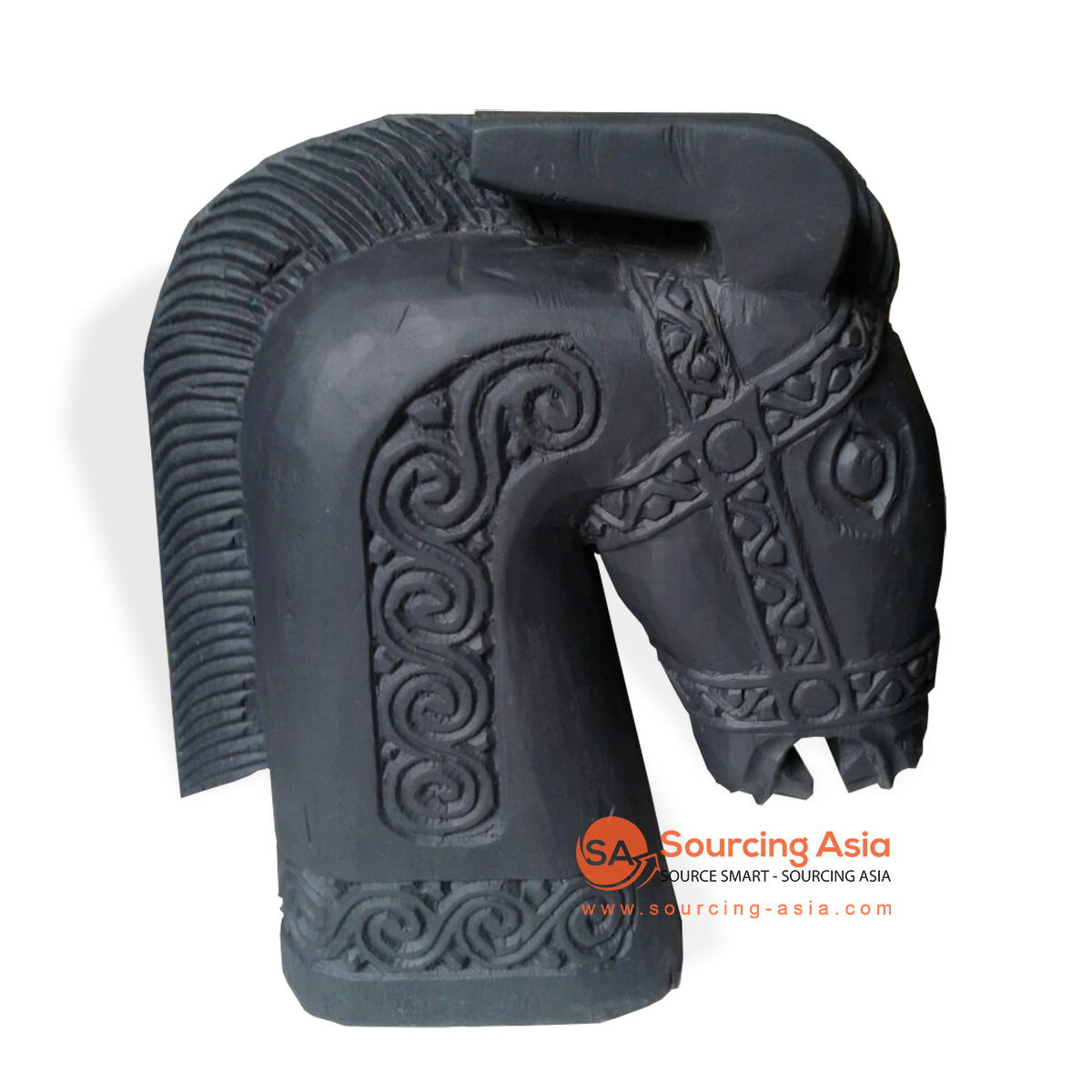 VICT025 BLACK WOODEN TRIBAL CARVED HORSE HEAD DECORATION