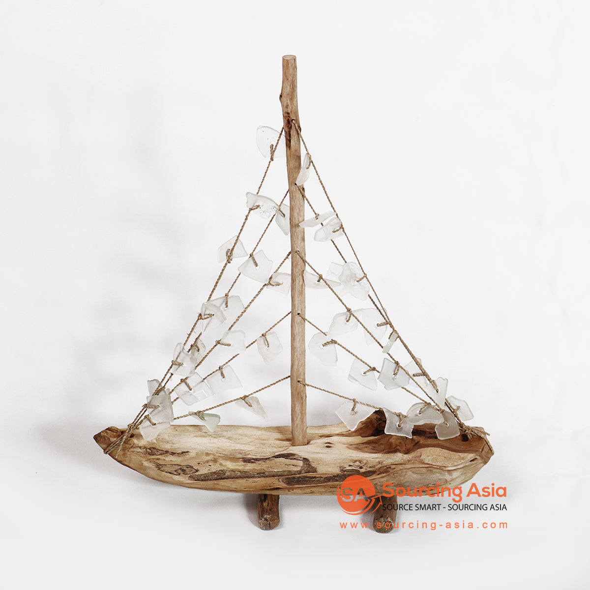 VJ019 DRIFTWOOD AND GLASS BOAT DECORATION - Sourcing Asia