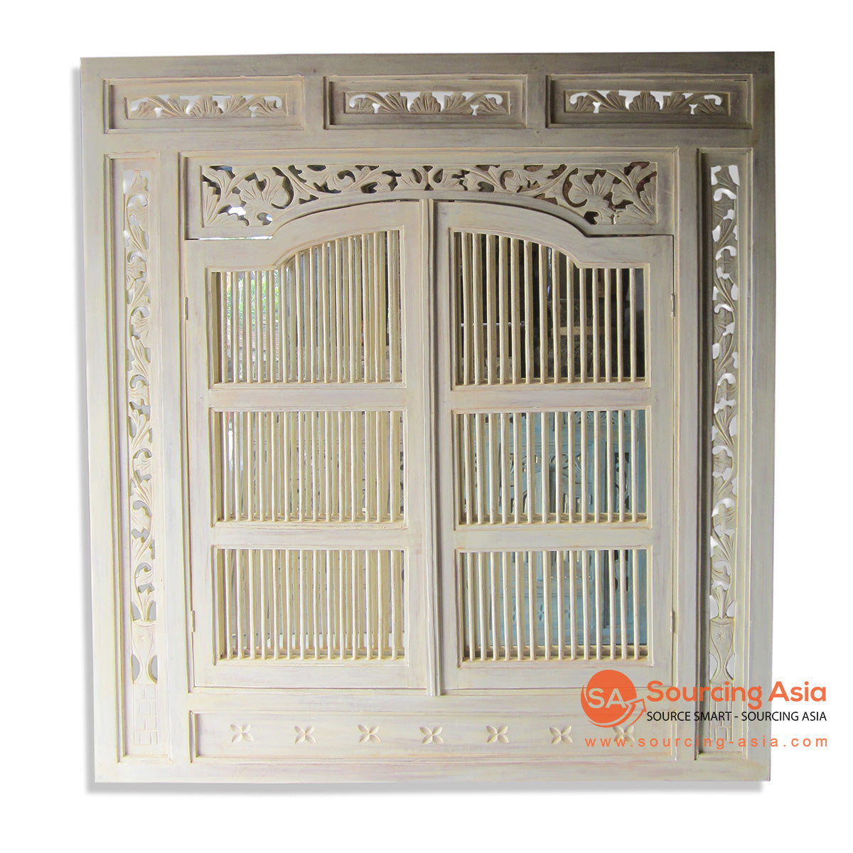 WIN003-CWA COUNTRY WHITE ANTIQUE WOODEN PRISON MIRROR DECORATION WITH GLASS 5MM
