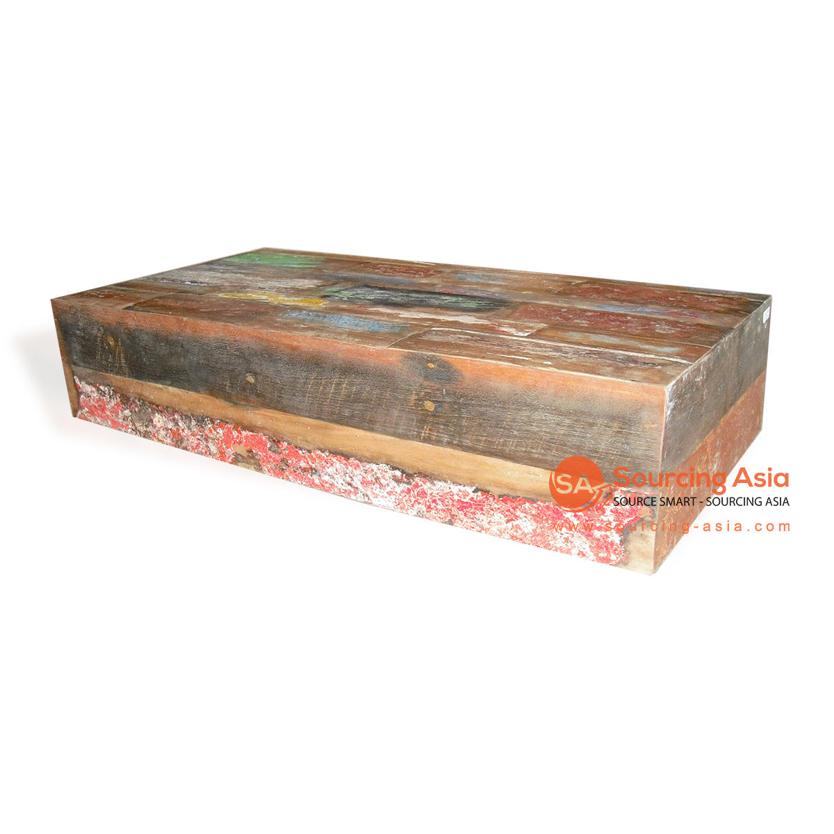 WK005-120 NATURAL RECYCLED BOAT WOOD RECTANGULAR SOLID BLOCK COFFEE TABLE