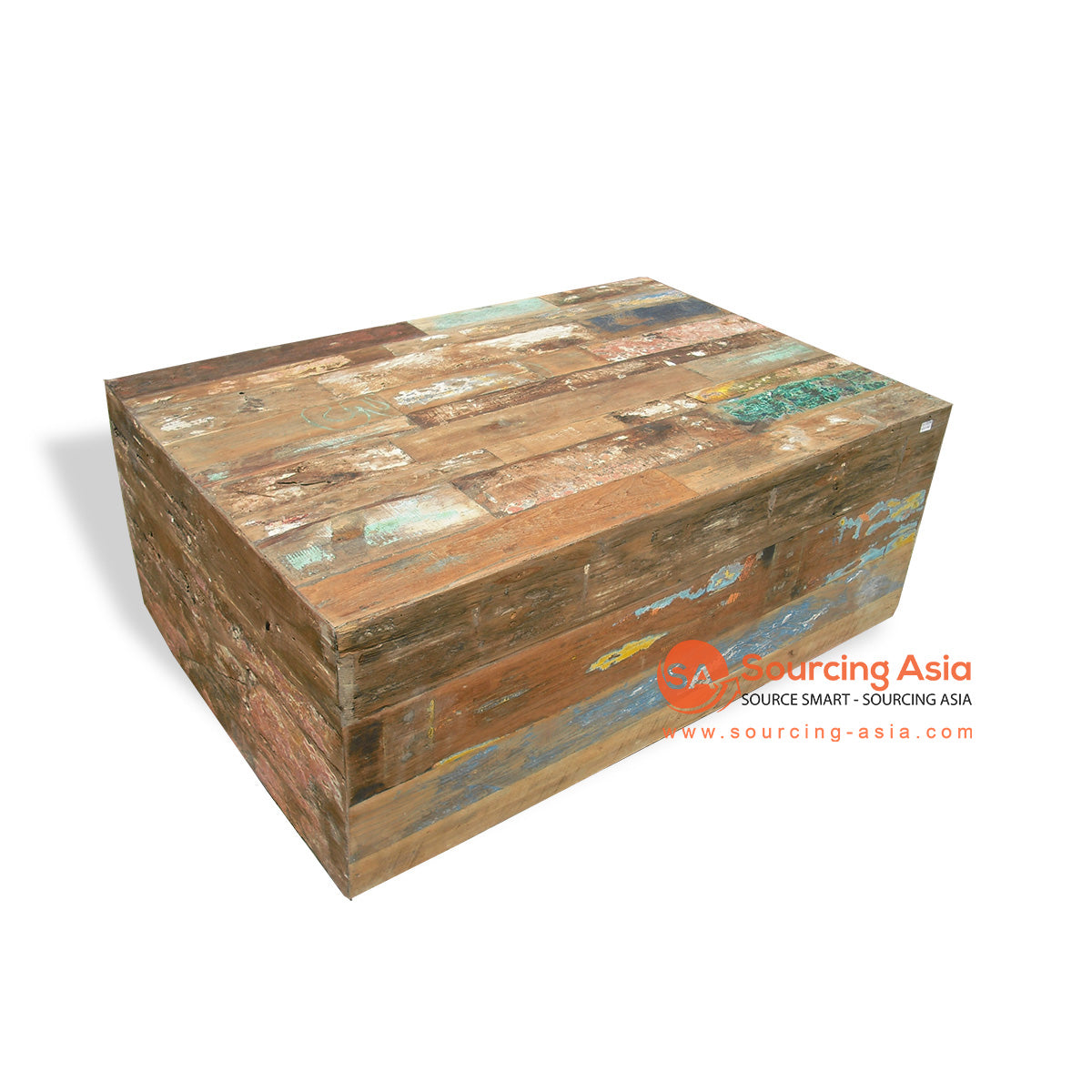 WK005-H45-1 NATURAL RECYCLED BOAT WOOD SQUARE SOLID BLOCK COFFEE TABLE