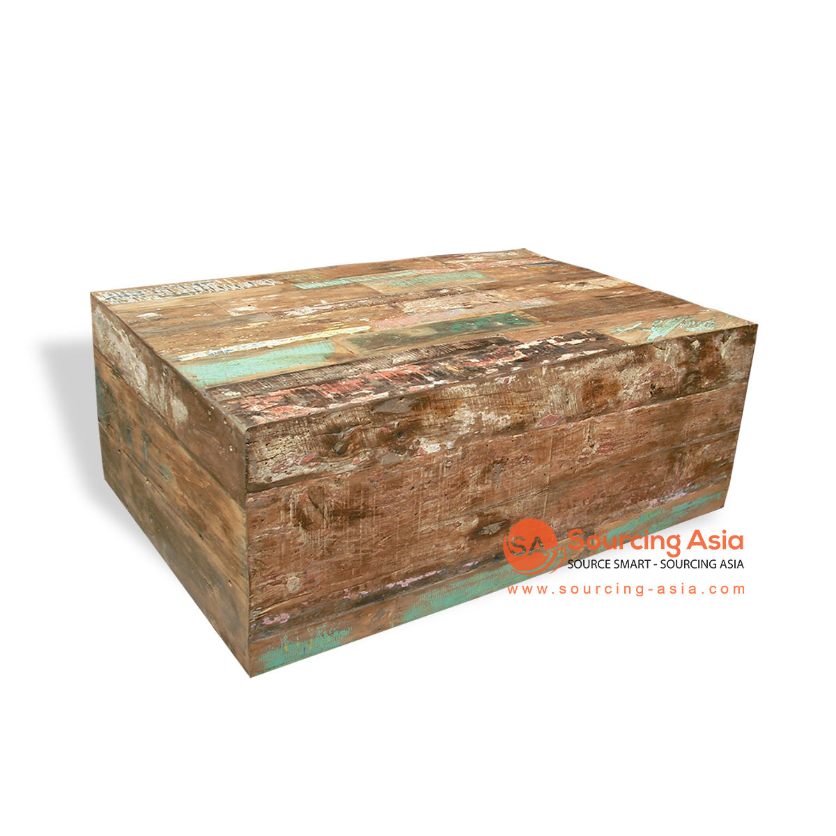 WK005-H45 NATURAL RECYCLED BOAT WOOD SQUARE SOLID BLOCK COFFEE TABLE