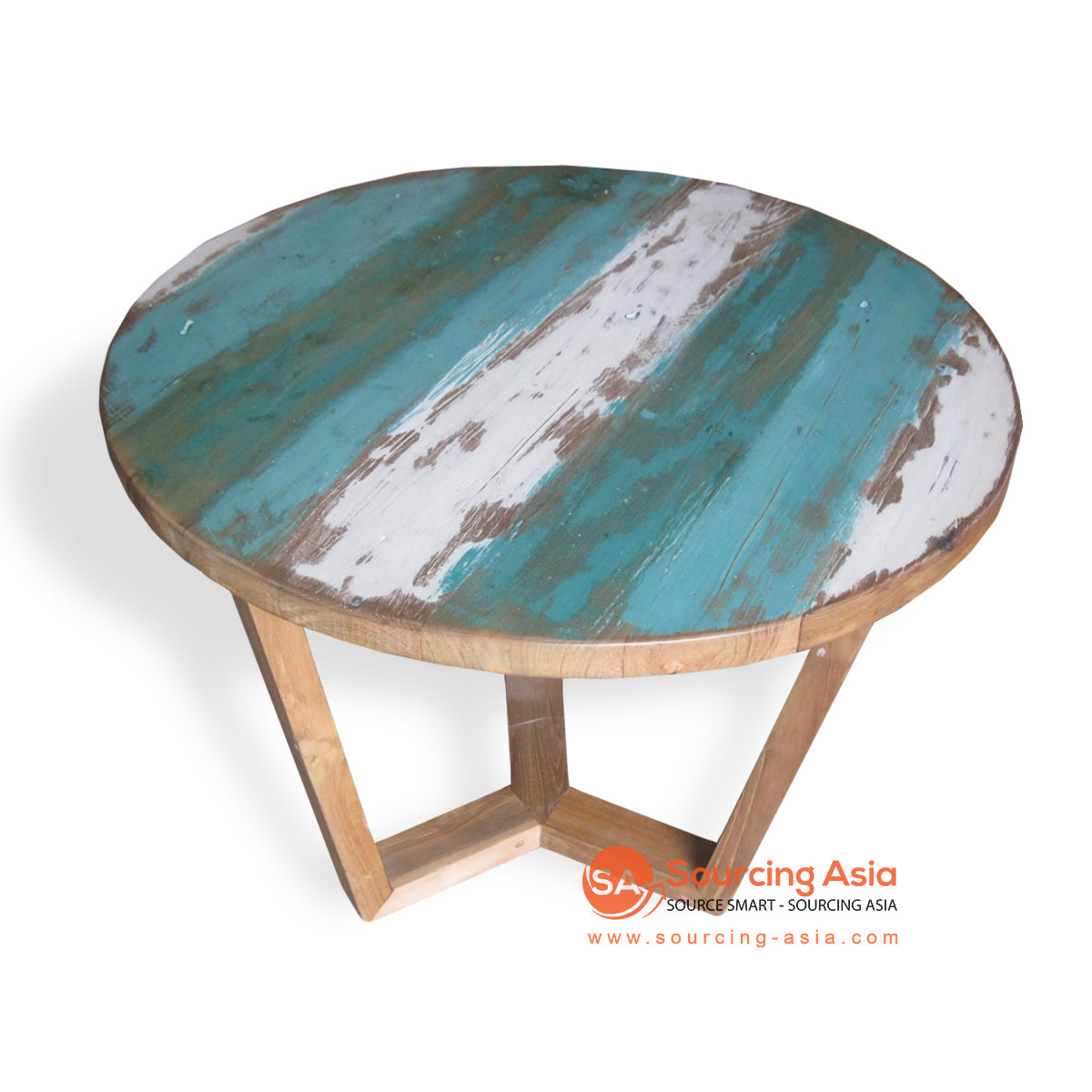 WK026-60 NATURAL RECYCLED BOAT WOOD ROUND COFFEE TABLE