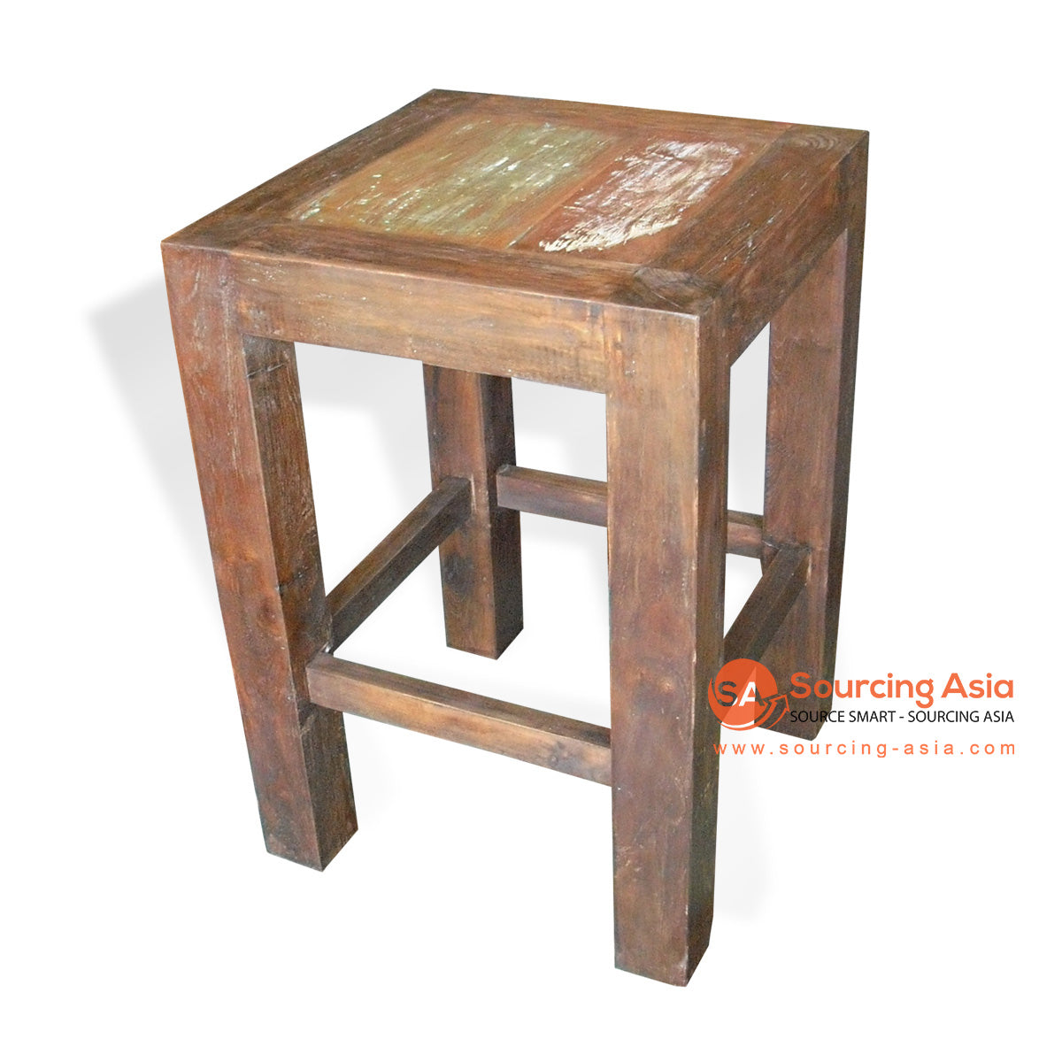 WK212-1 NATURAL RECYCLED BOAT WOOD SQUARE STOOL