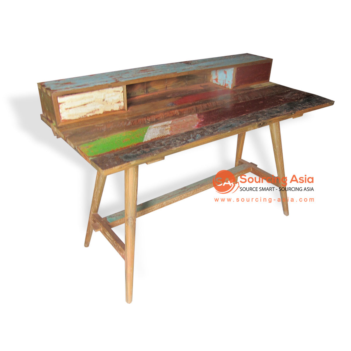 WK249-130 NATURAL RECYCLED BOAT WOOD TWO DRAWERS WORKING DESK