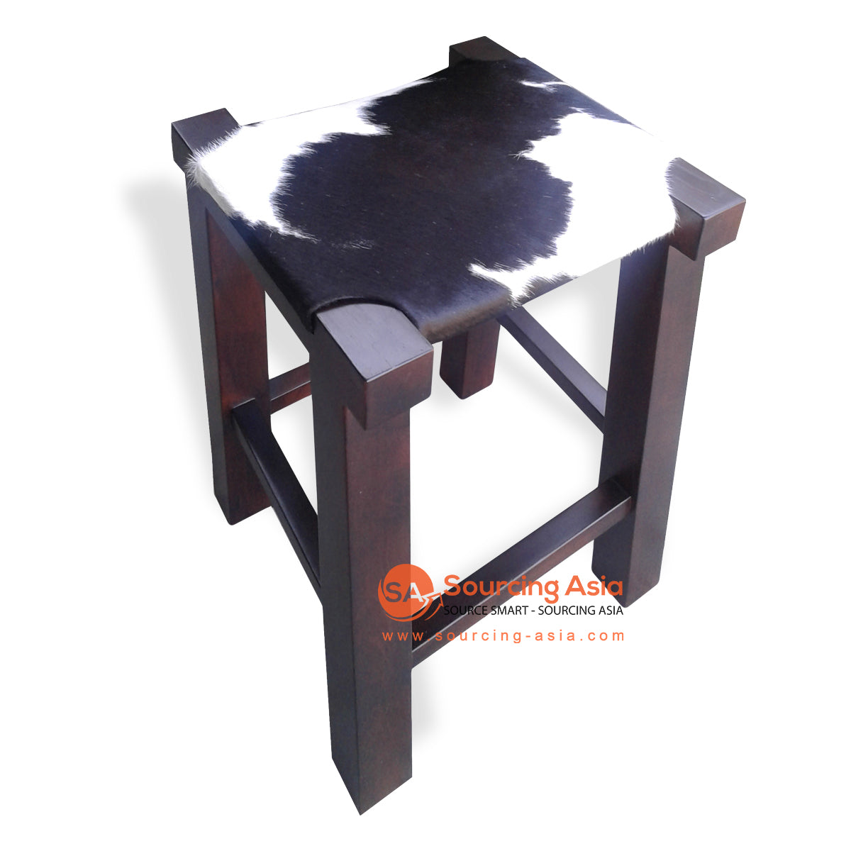 WRS006 BLACK AND WHITE COWHIDE LEATHER AND BLACK TEAK WOOD SQUARE BAR STOOL